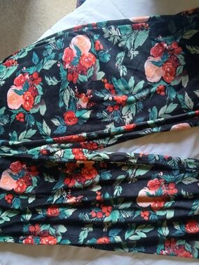 stars above Black Floral Pajama Pants with Red, Green & Peach Flowers